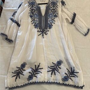 Johnny Was White and Red Embroidered Top